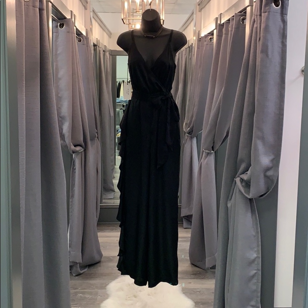 Black side ruffle jumpsuit by Ali & Jay